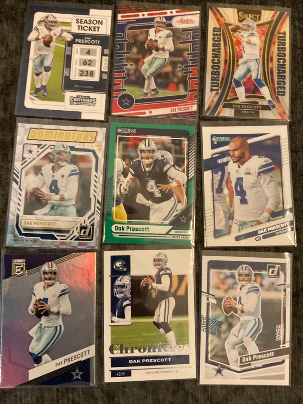 Dak Prescott: 9 Card Lot: Elite, Donruss, Absolute, Select, Contenders